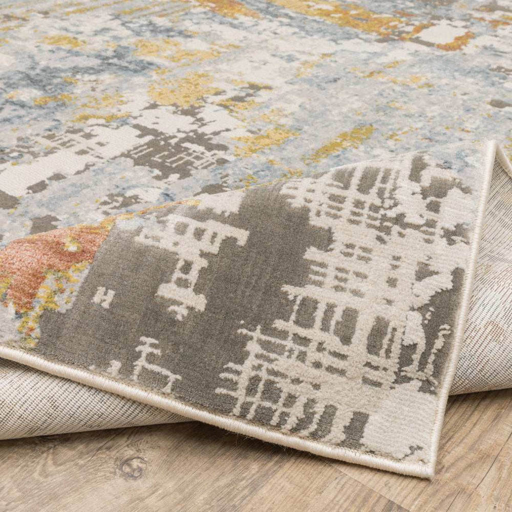 2' X 8' Grey Blue Beige Gold And Rust Abstract Power Loom Stain Resistant Runner Rug - Homeroots - Flyclothing LLC