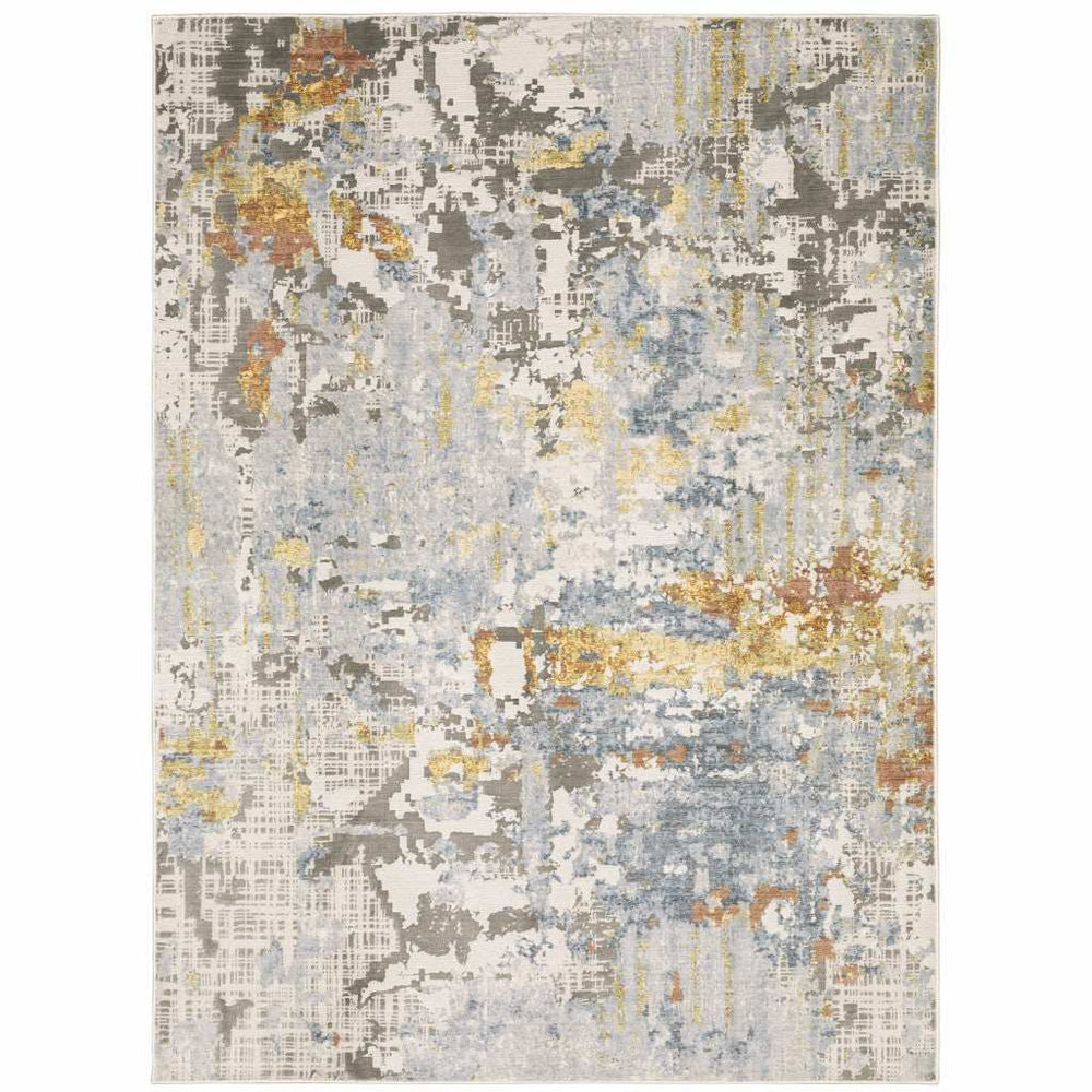3' X 5' Grey Blue Beige Gold And Rust Abstract Power Loom Stain Resistant Area Rug - Homeroots - Flyclothing LLC