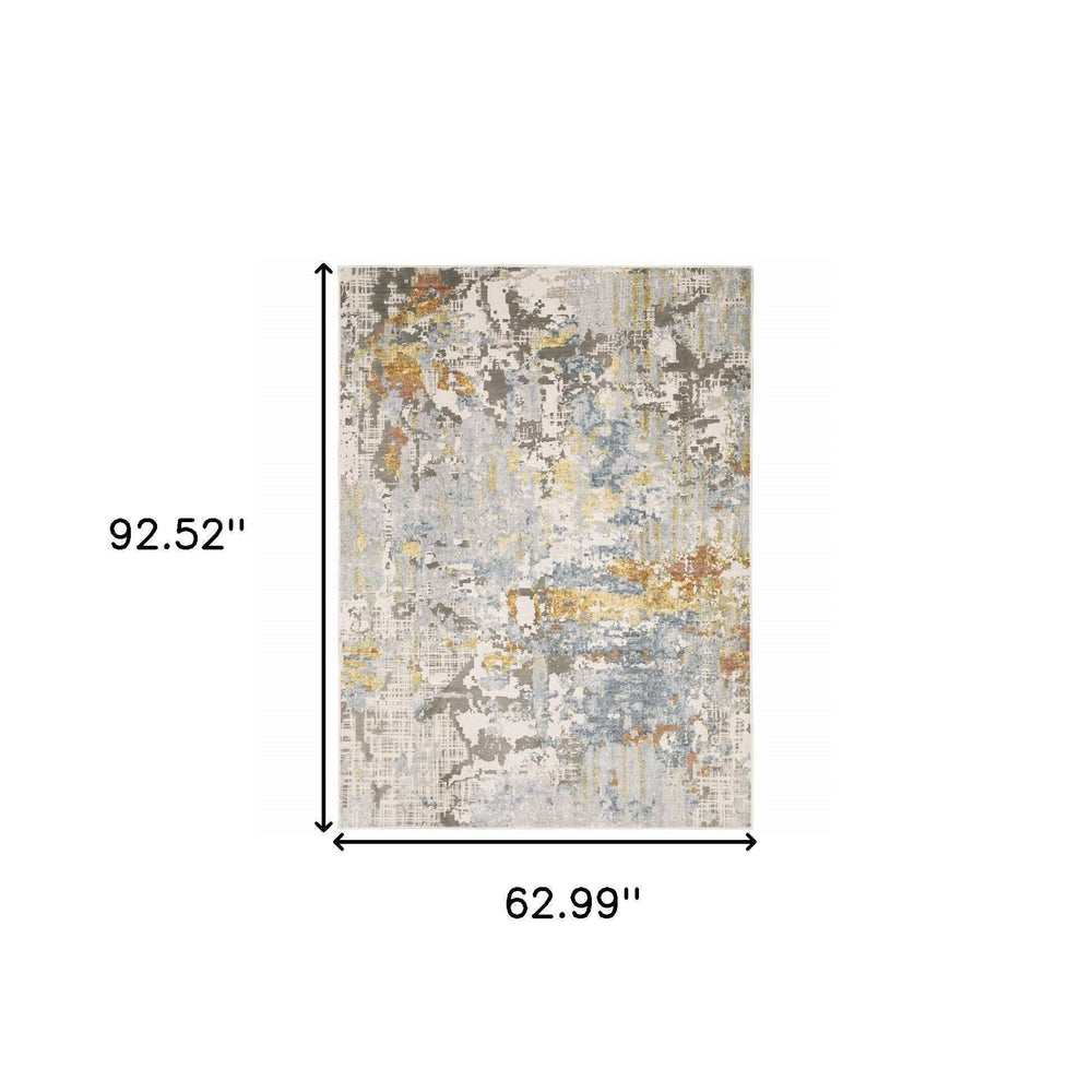 5' X 8' Grey Blue Beige Gold And Rust Abstract Power Loom Stain Resistant Area Rug - Homeroots - Flyclothing LLC