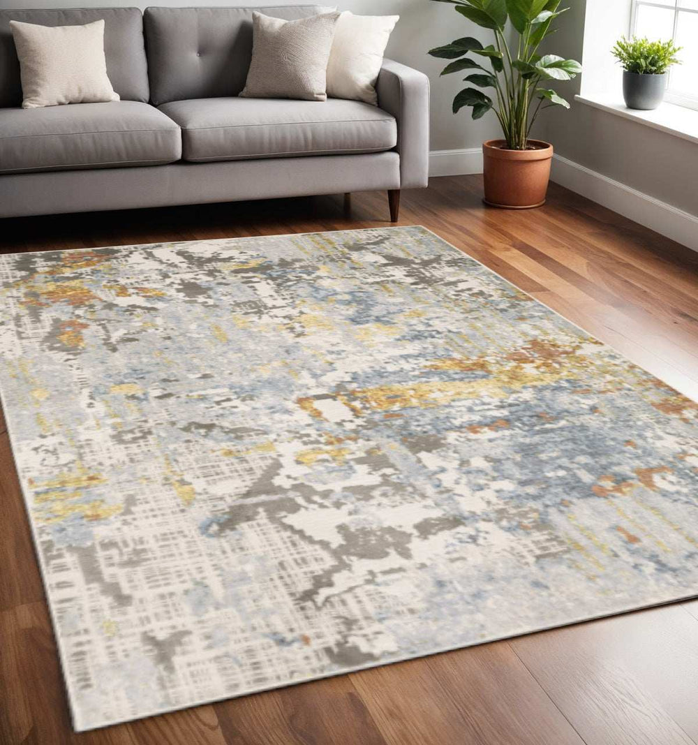 5' X 8' Grey Blue Beige Gold And Rust Abstract Power Loom Stain Resistant Area Rug - Homeroots - Flyclothing LLC