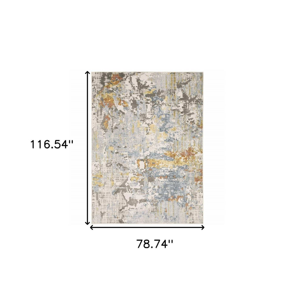 6' X 9' Grey Blue Beige Gold And Rust Abstract Power Loom Stain Resistant Area Rug - Homeroots - Flyclothing LLC