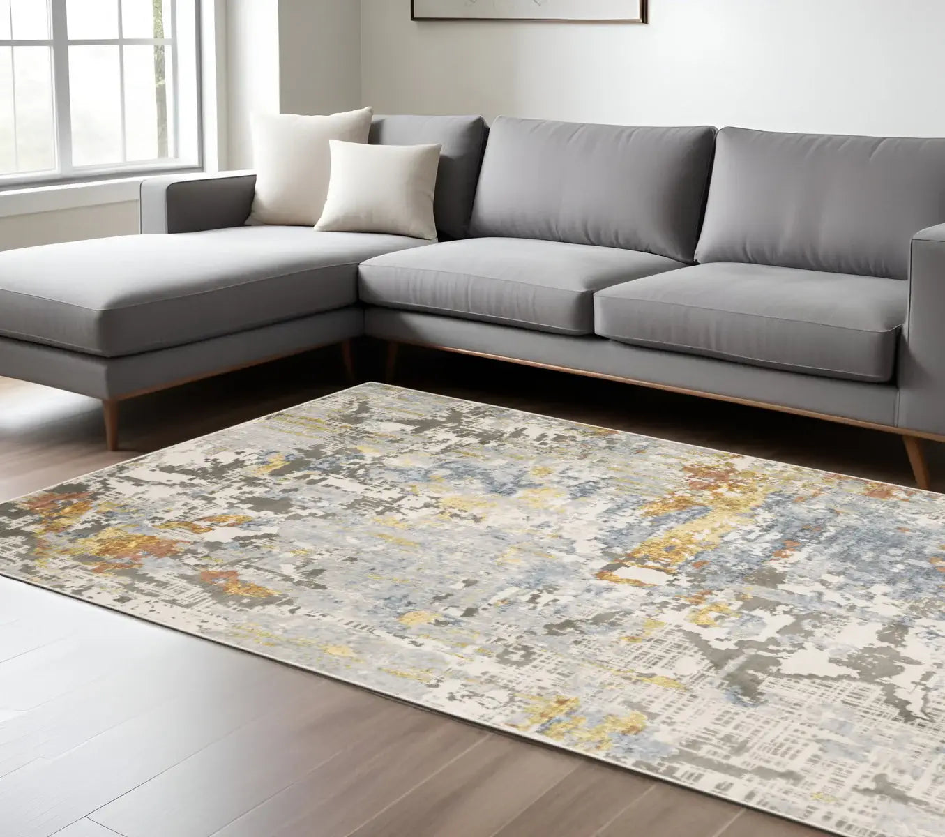 6' X 9' Grey Blue Beige Gold And Rust Abstract Power Loom Stain Resistant Area Rug - Homeroots - Flyclothing LLC