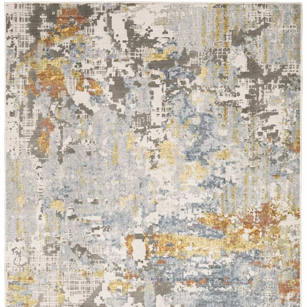 10' X 13' Grey Blue Beige Gold And Rust Abstract Power Loom Stain Resistant Area Rug - Homeroots - Flyclothing LLC