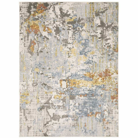 10' X 13' Grey Blue Beige Gold And Rust Abstract Power Loom Stain Resistant Area Rug - Homeroots - Flyclothing LLC