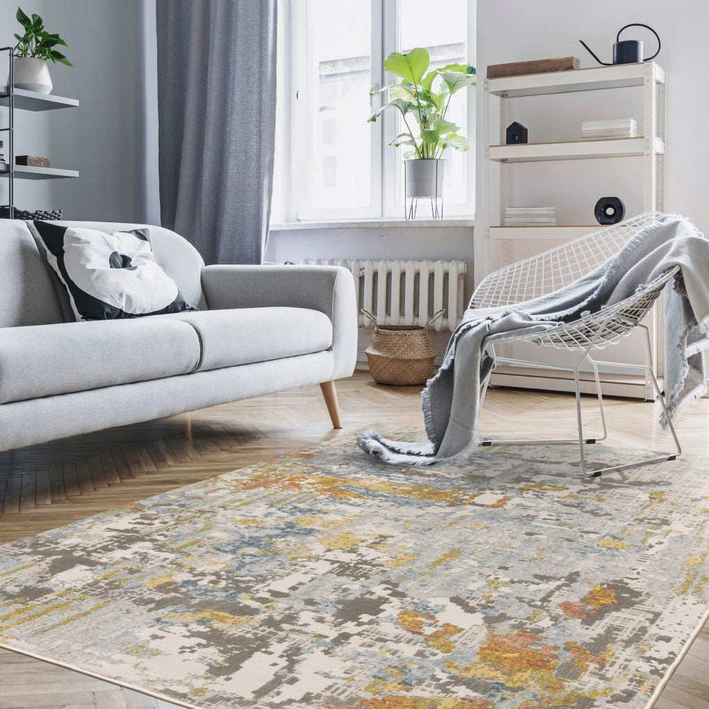 10' X 13' Grey Blue Beige Gold And Rust Abstract Power Loom Stain Resistant Area Rug - Homeroots - Flyclothing LLC