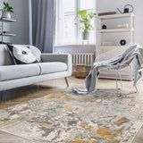 10' X 13' Grey Blue Beige Gold And Rust Abstract Power Loom Stain Resistant Area Rug - Homeroots - Flyclothing LLC