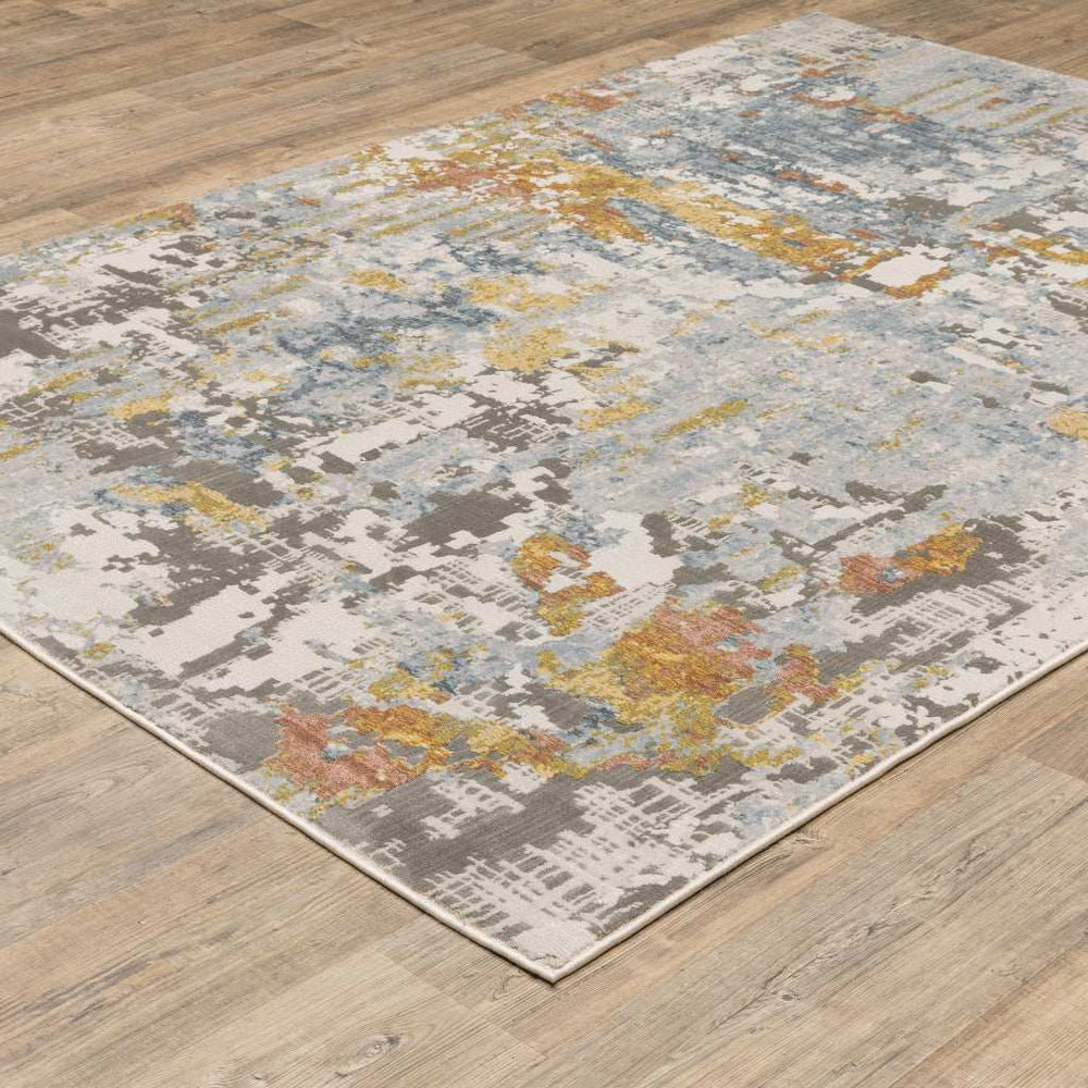 10' X 13' Grey Blue Beige Gold And Rust Abstract Power Loom Stain Resistant Area Rug - Homeroots - Flyclothing LLC