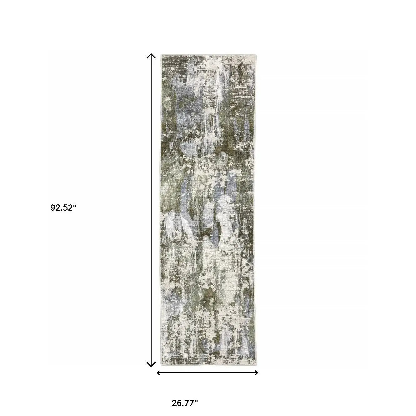 2' X 8' Green Blue Grey Ivory And Brown Abstract Power Loom Stain Resistant Runner Rug - Homeroots - Flyclothing LLC