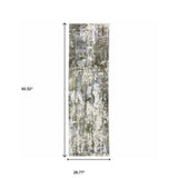 2' X 8' Green Blue Grey Ivory And Brown Abstract Power Loom Stain Resistant Runner Rug - Homeroots - Flyclothing LLC