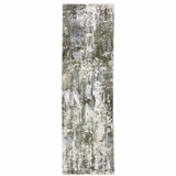 2' X 8' Green Blue Grey Ivory And Brown Abstract Power Loom Stain Resistant Runner Rug - Homeroots