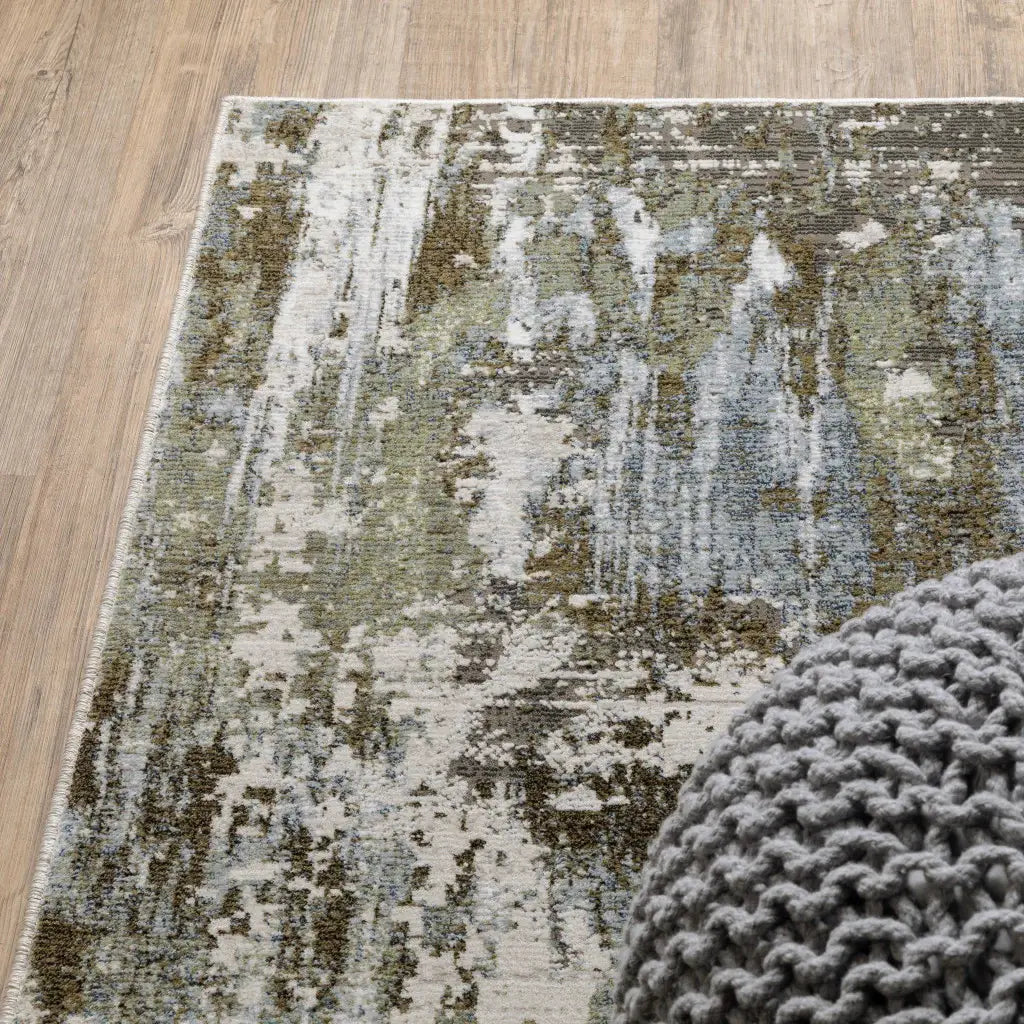 2' X 8' Green Blue Grey Ivory And Brown Abstract Power Loom Stain Resistant Runner Rug - Homeroots - Flyclothing LLC