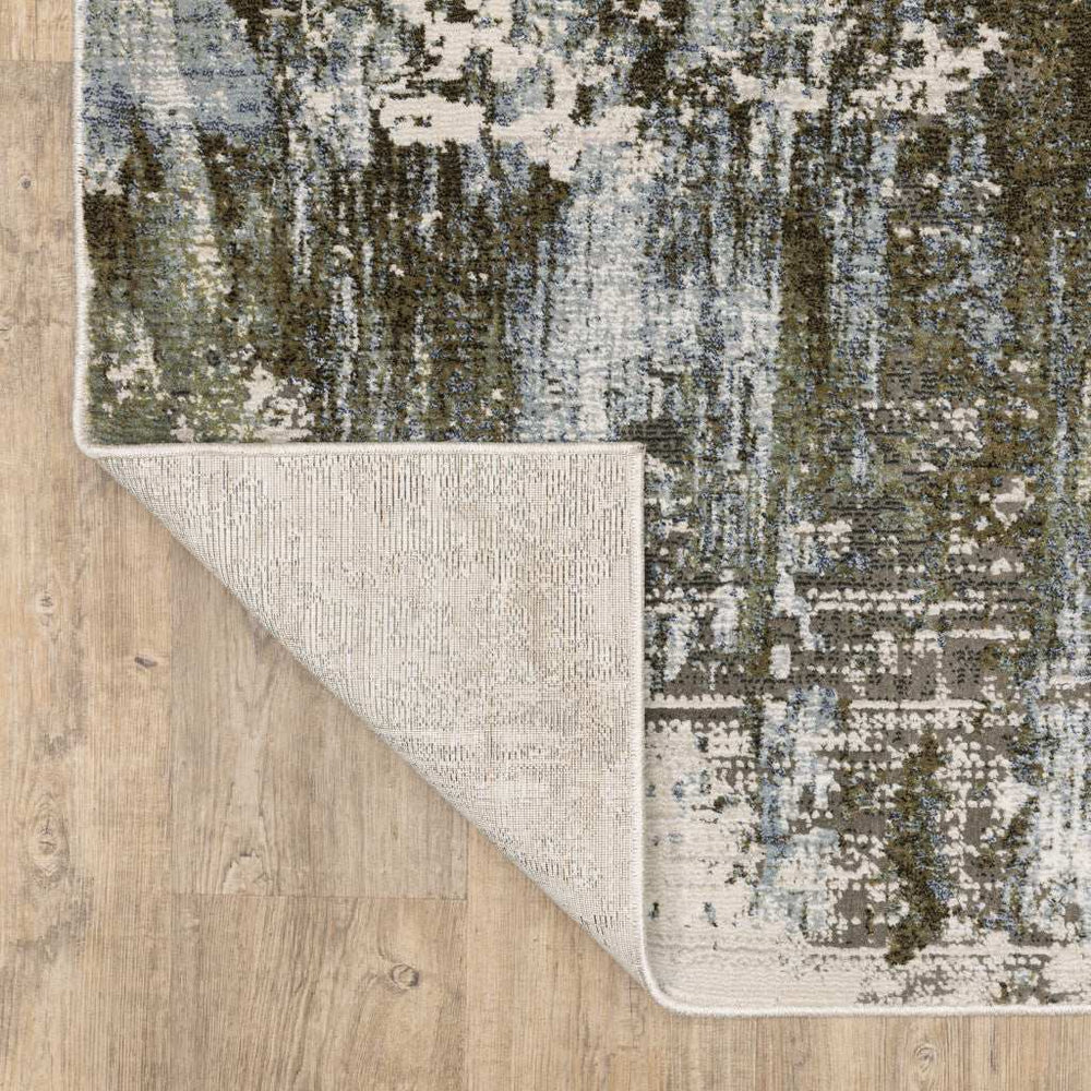 2' X 8' Green Blue Grey Ivory And Brown Abstract Power Loom Stain Resistant Runner Rug - Homeroots - Flyclothing LLC