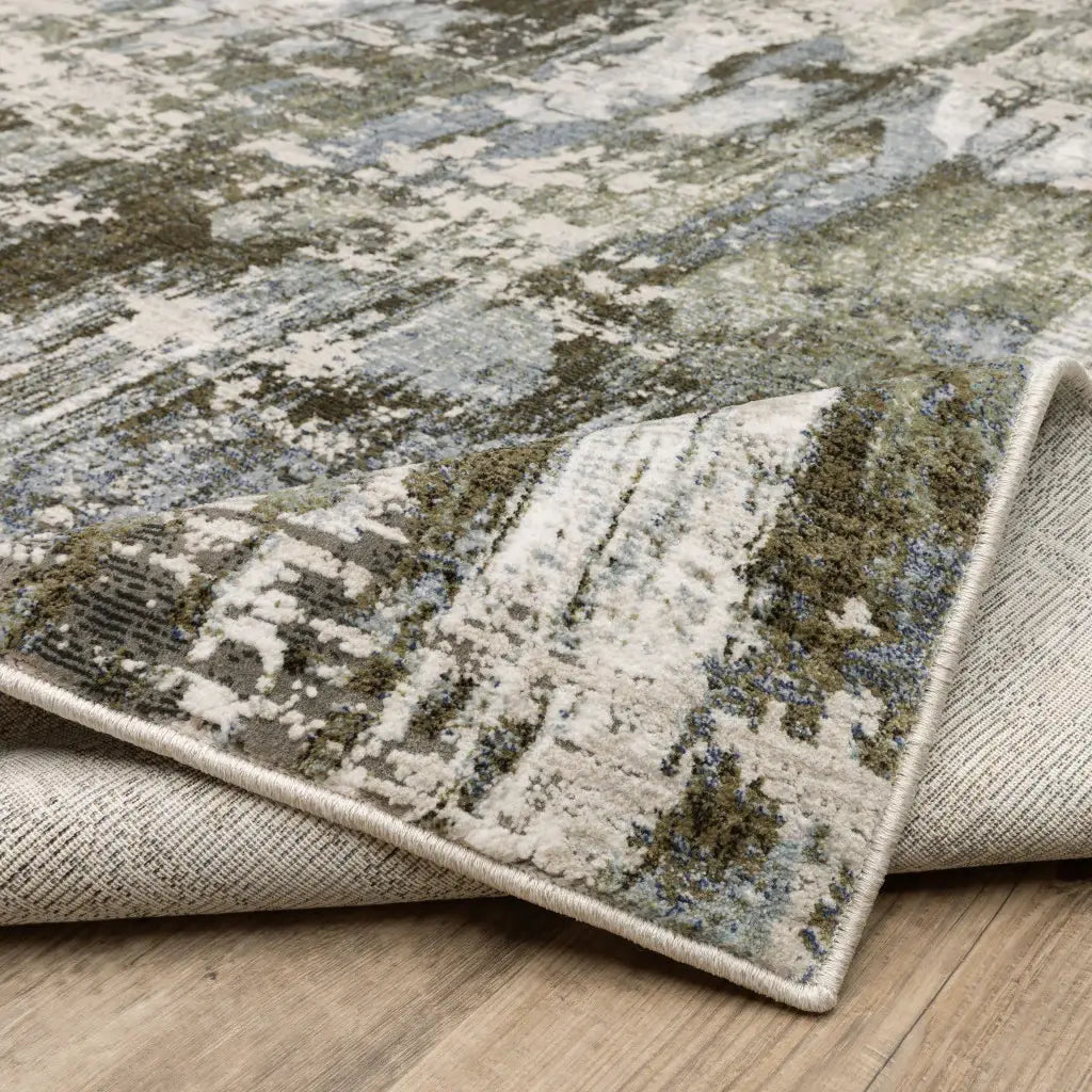 2' X 8' Green Blue Grey Ivory And Brown Abstract Power Loom Stain Resistant Runner Rug - Homeroots - Flyclothing LLC