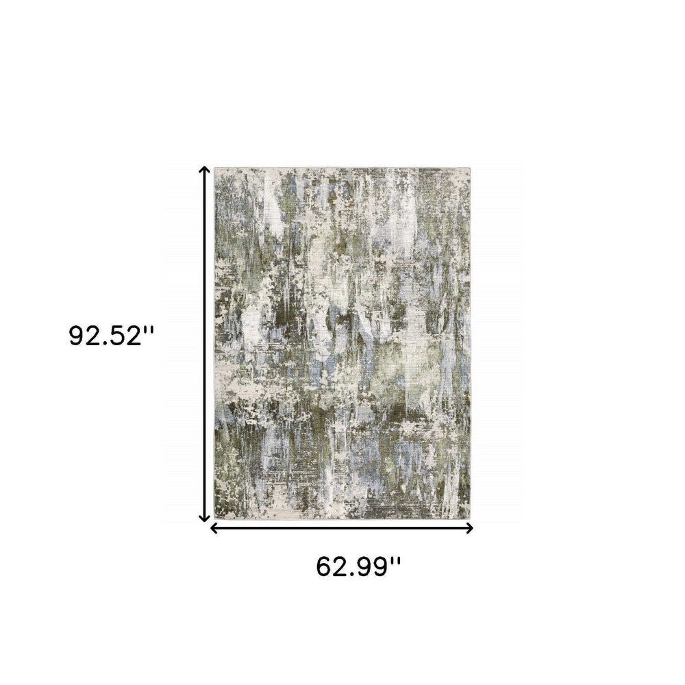 5' X 8' Green Blue Grey Ivory And Brown Abstract Power Loom Stain Resistant Area Rug - Homeroots - Flyclothing LLC