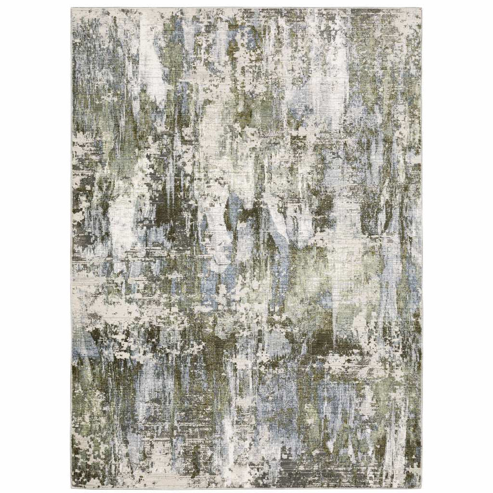 5' X 8' Green Blue Grey Ivory And Brown Abstract Power Loom Stain Resistant Area Rug - Homeroots - Flyclothing LLC