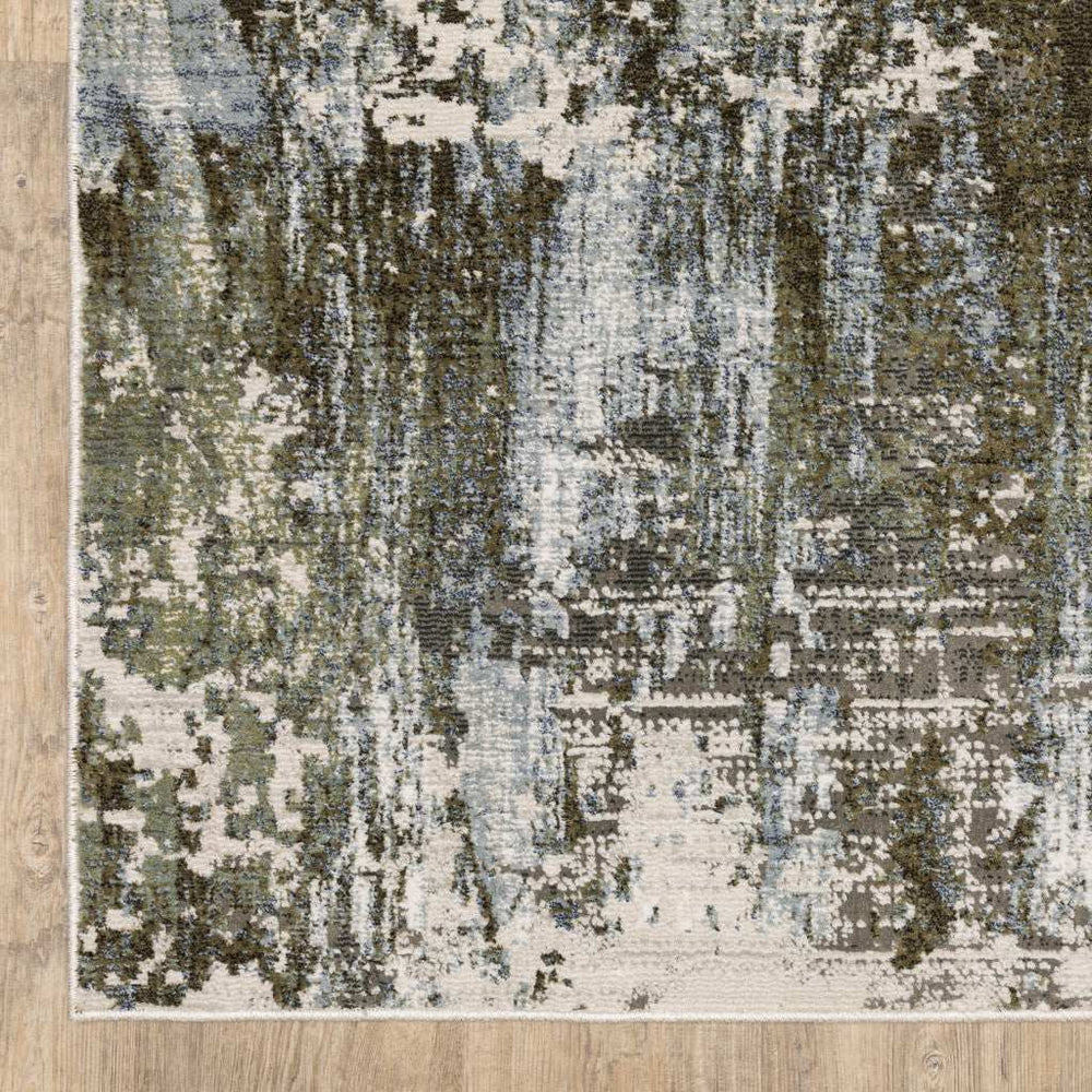 5' X 8' Green Blue Grey Ivory And Brown Abstract Power Loom Stain Resistant Area Rug - Homeroots - Flyclothing LLC