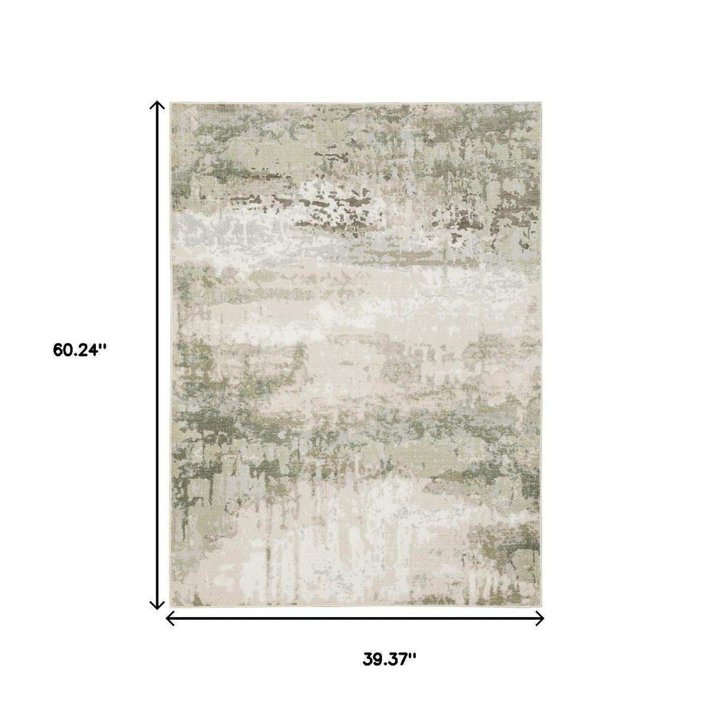 3' X 5' Beige Grey Brown And Sage Green Abstract Power Loom Stain Resistant Area Rug - Homeroots - Flyclothing LLC