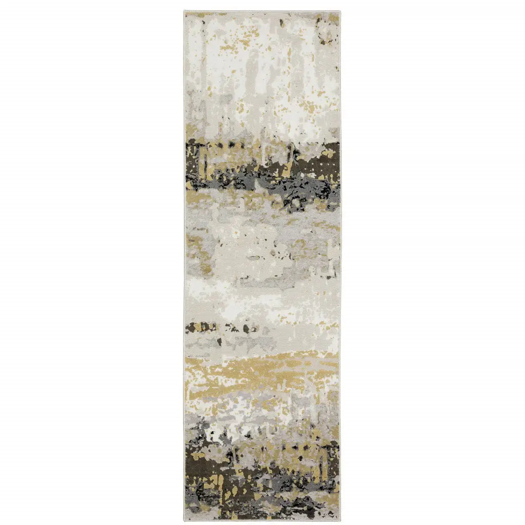 2' X 8' Grey Gold Beige Black And Brown Abstract Power Loom Stain Resistant Runner Rug - Homeroots - Flyclothing LLC