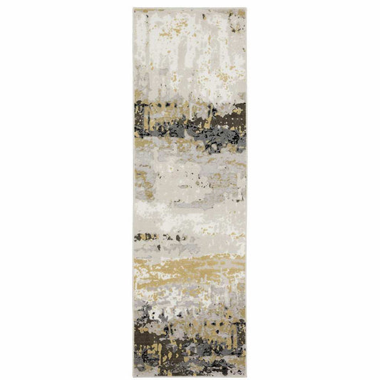 2' X 8' Grey Gold Beige Black And Brown Abstract Power Loom Stain Resistant Runner Rug - Homeroots - Flyclothing LLC