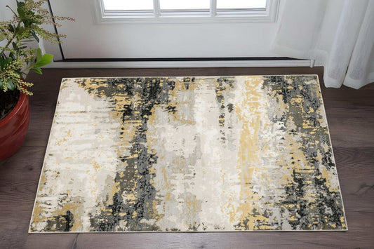 3' X 5' Grey Gold Beige Black And Brown Abstract Power Loom Stain Resistant Area Rug - Homeroots - Flyclothing LLC