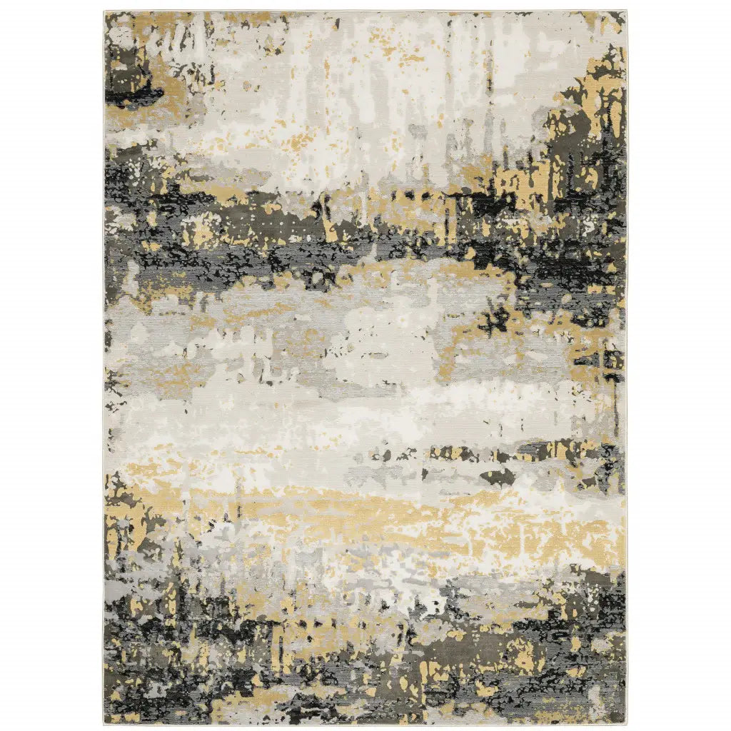 8' X 11' Grey Gold Beige Black And Brown Abstract Power Loom Stain Resistant Area Rug - Homeroots - Flyclothing LLC