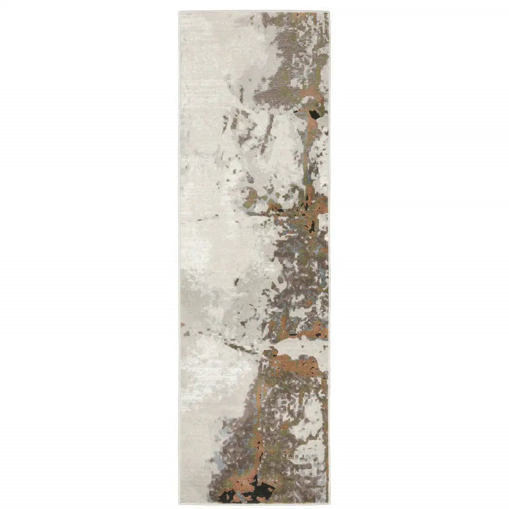 2' X 8' Grey Salmon Pink Blue Beige And Green Abstract Power Loom Stain Resistant Runner Rug - Homeroots - Flyclothing LLC