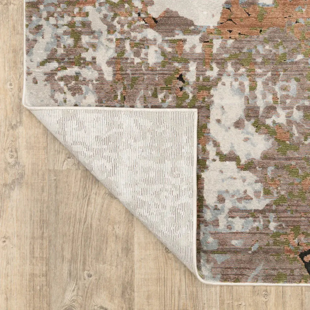 2' X 8' Grey Salmon Pink Blue Beige And Green Abstract Power Loom Stain Resistant Runner Rug - Homeroots - Flyclothing LLC