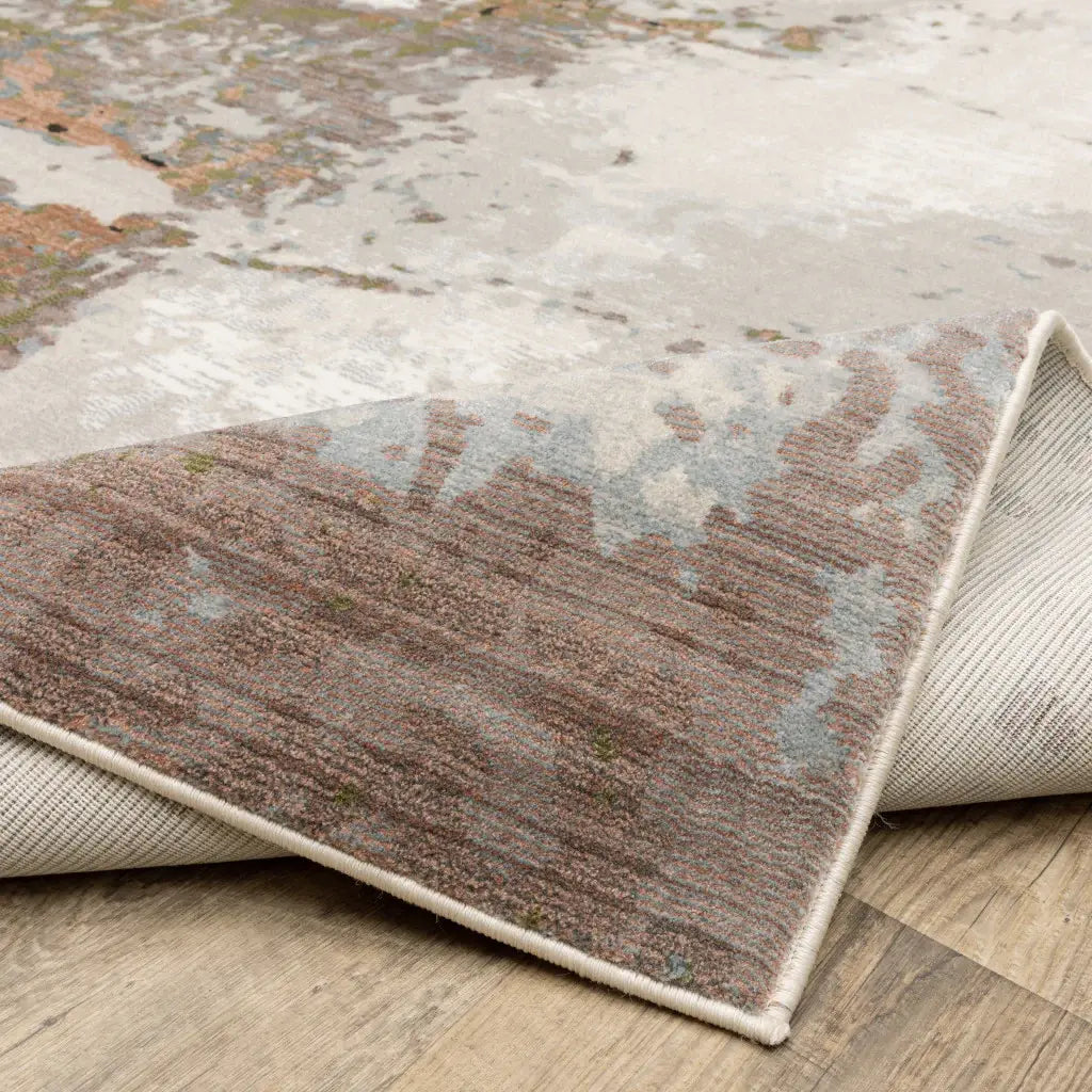 2' X 8' Grey Salmon Pink Blue Beige And Green Abstract Power Loom Stain Resistant Runner Rug - Homeroots - Flyclothing LLC