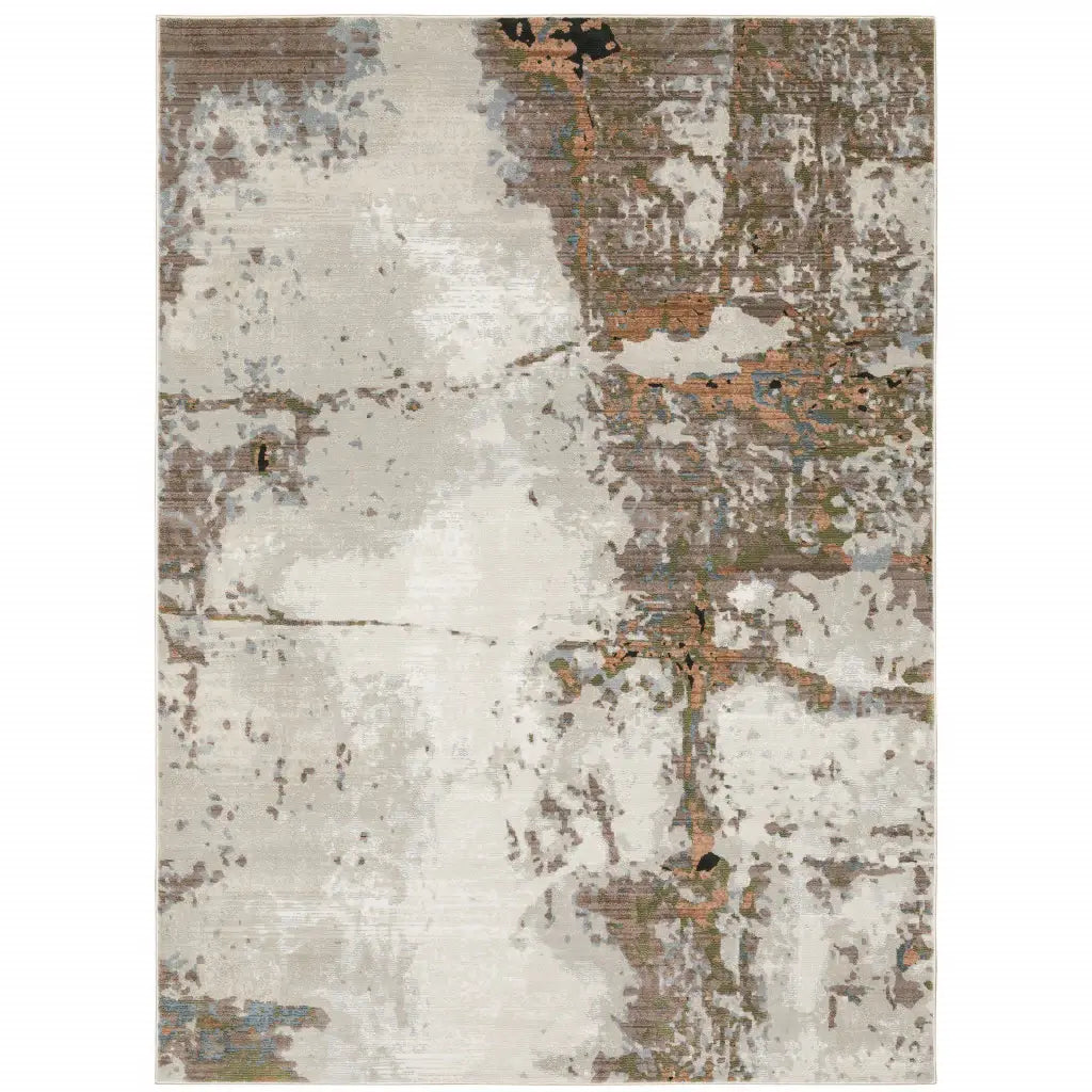 3' X 5' Grey Salmon Pink Blue Beige And Green Abstract Power Loom Stain Resistant Area Rug - Homeroots - Flyclothing LLC