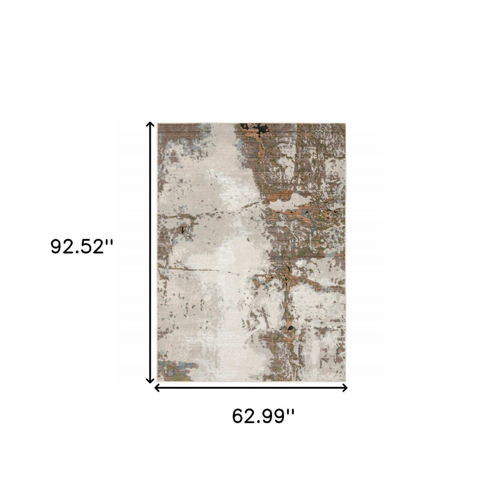 5' X 8' Grey Salmon Pink Blue Beige And Green Abstract Power Loom Stain Resistant Area Rug - Homeroots - Flyclothing LLC