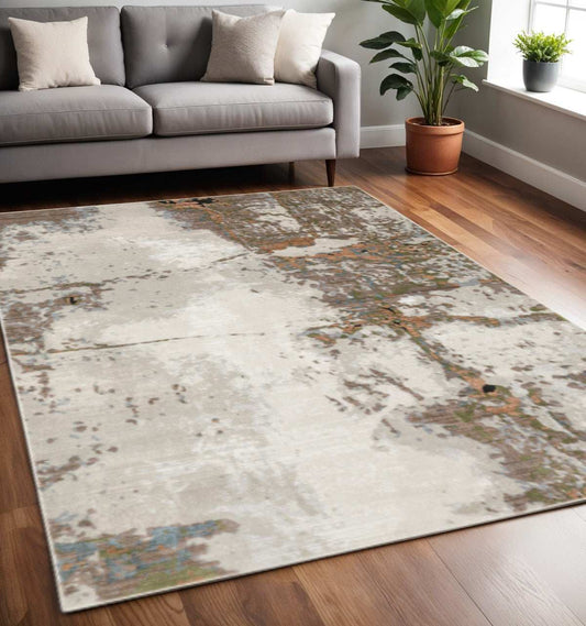 5' X 8' Grey Salmon Pink Blue Beige And Green Abstract Power Loom Stain Resistant Area Rug - Homeroots - Flyclothing LLC