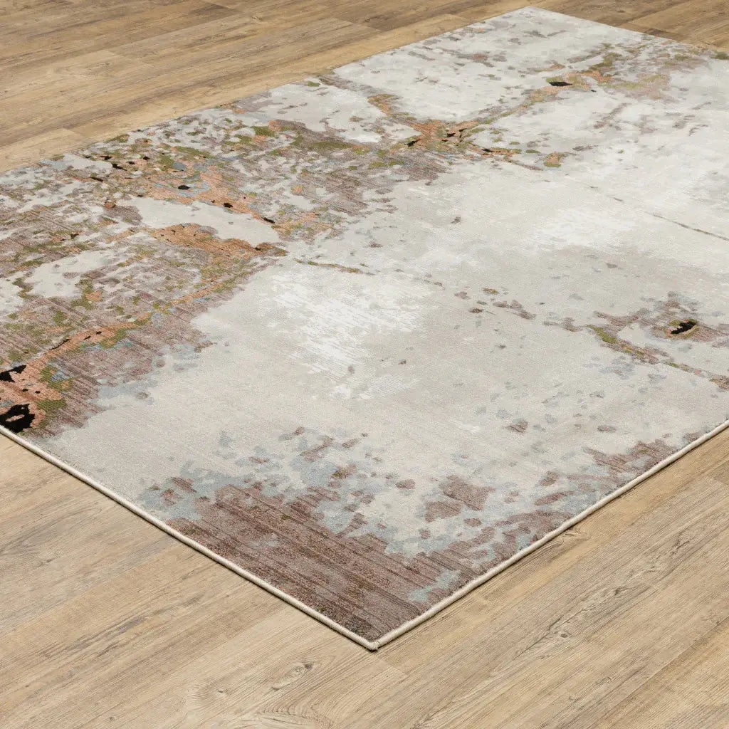 10' X 13' Grey Salmon Pink Blue Beige And Green Abstract Power Loom Stain Resistant Area Rug - Homeroots - Flyclothing LLC