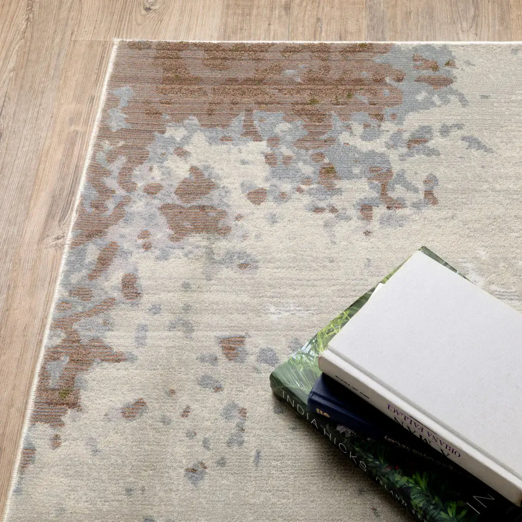 10' X 13' Grey Salmon Pink Blue Beige And Green Abstract Power Loom Stain Resistant Area Rug - Homeroots - Flyclothing LLC