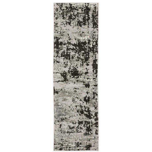 2' X 8' Grey Charcoal Black And Ivory Abstract Power Loom Stain Resistant Runner Rug - Homeroots - Flyclothing LLC