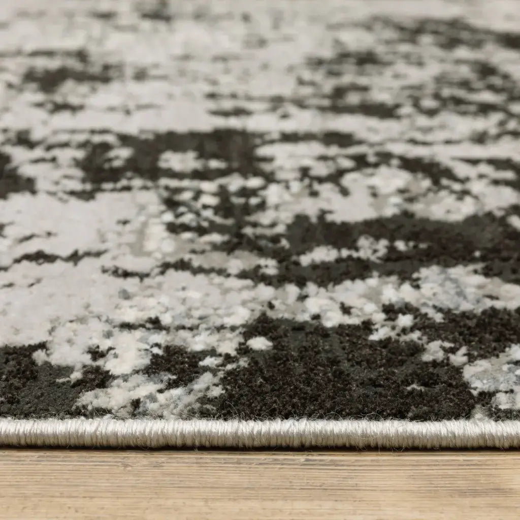2' X 8' Grey Charcoal Black And Ivory Abstract Power Loom Stain Resistant Runner Rug - Homeroots - Flyclothing LLC