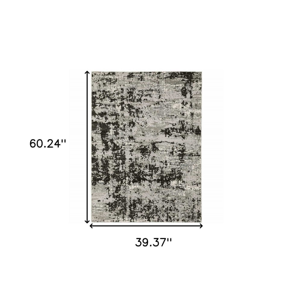 3' X 5' Grey Charcoal Black And Ivory Abstract Power Loom Stain Resistant Area Rug - Homeroots - Flyclothing LLC