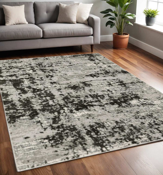 5' X 8' Grey Charcoal Black And Ivory Abstract Power Loom Stain Resistant Area Rug - Homeroots - Flyclothing LLC