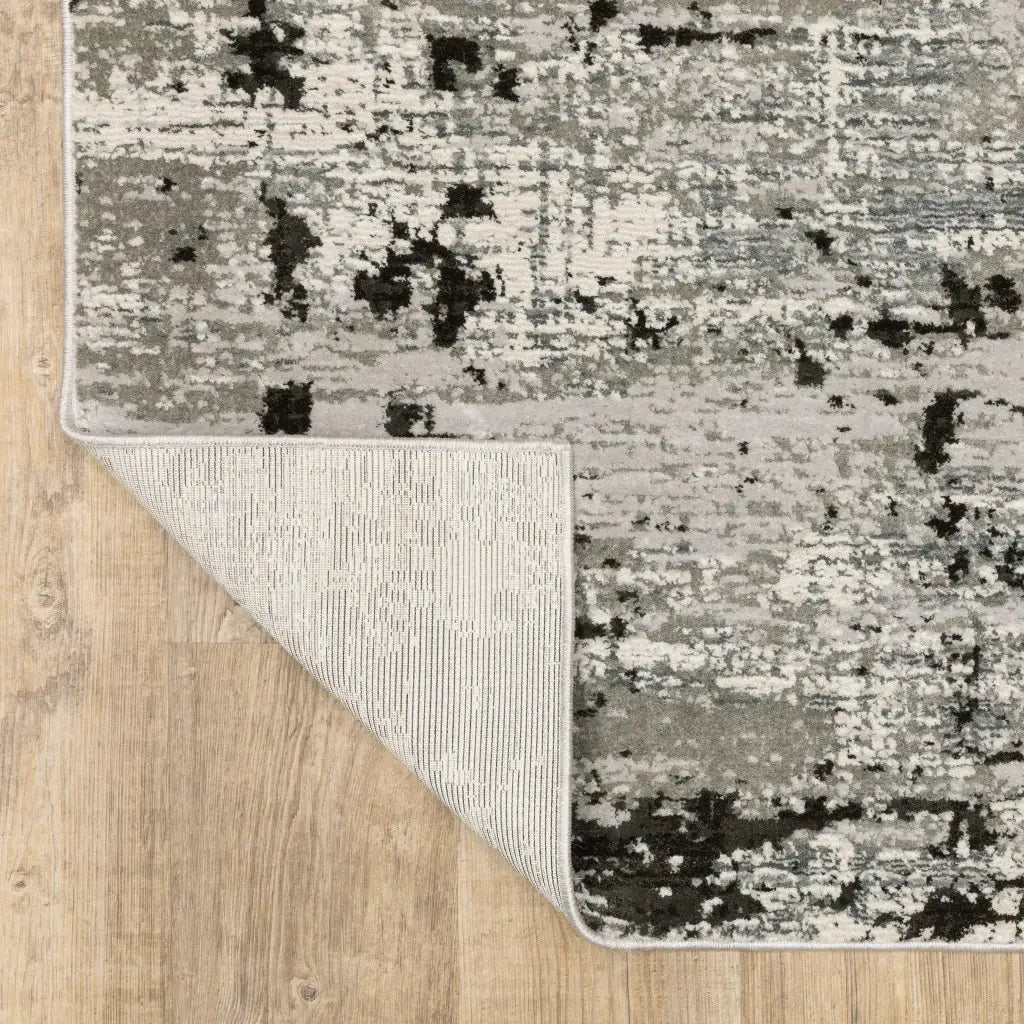 8' X 11' Grey Charcoal Black And Ivory Abstract Power Loom Stain Resistant Area Rug - Homeroots - Flyclothing LLC