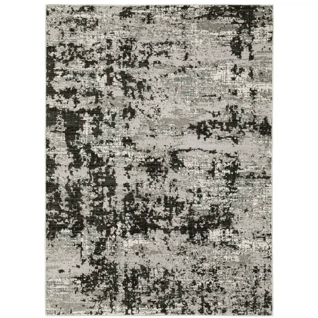 10' X 13' Grey Charcoal Black And Ivory Abstract Power Loom Stain Resistant Area Rug - Homeroots - Flyclothing LLC