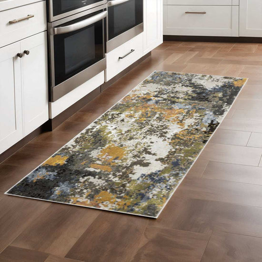 2' X 8' Grey Gold Blue Orange Beige And Brown Abstract Power Loom Stain Resistant Runner Rug - Homeroots - Flyclothing LLC