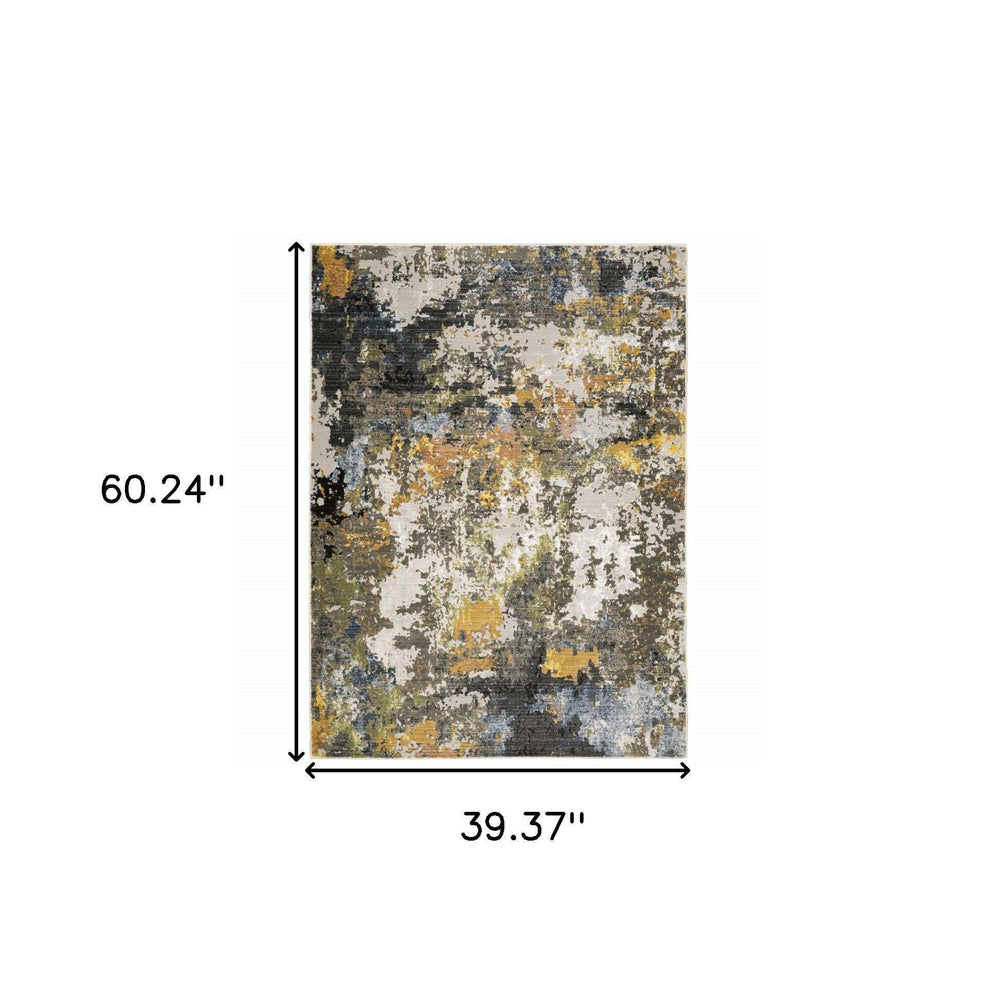 3' X 5' Grey Gold Blue Orange Beige And Brown Abstract Power Loom Stain Resistant Area Rug - Homeroots - Flyclothing LLC