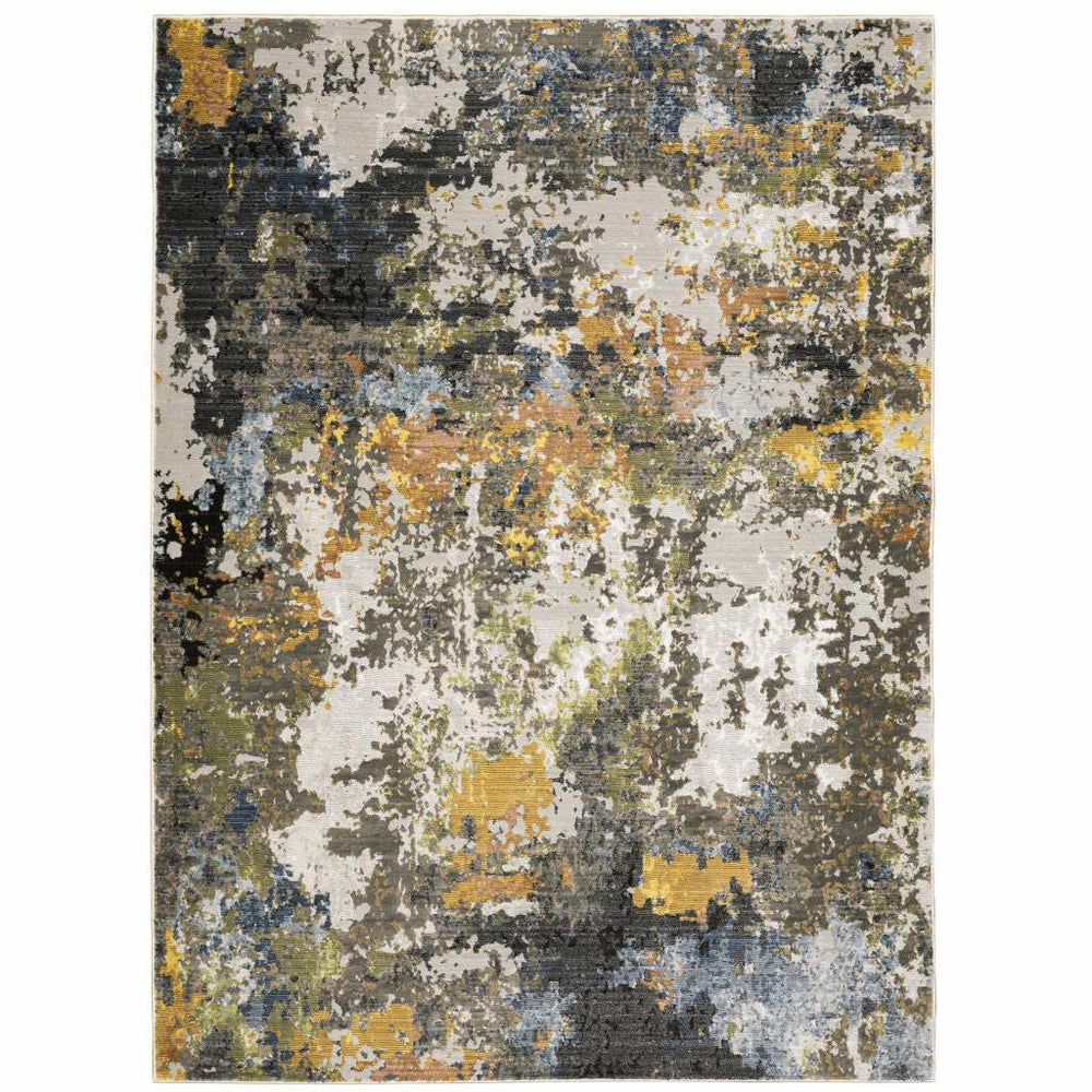 3' X 5' Grey Gold Blue Orange Beige And Brown Abstract Power Loom Stain Resistant Area Rug - Homeroots - Flyclothing LLC