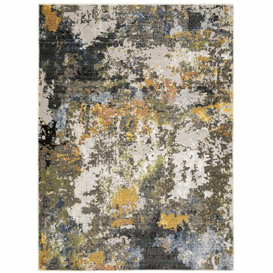 3' X 5' Grey Gold Blue Orange Beige And Brown Abstract Power Loom Stain Resistant Area Rug - Homeroots - Flyclothing LLC