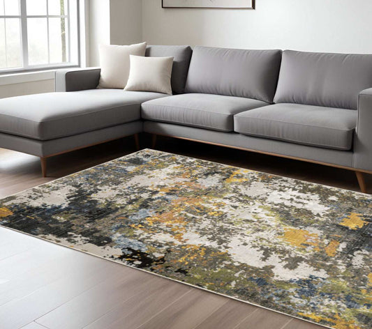8' X 11' Grey Gold Blue Orange Beige And Brown Abstract Power Loom Stain Resistant Area Rug - Homeroots - Flyclothing LLC
