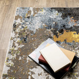 10' X 13' Grey Gold Blue Orange Beige And Brown Abstract Power Loom Stain Resistant Area Rug - Homeroots - Flyclothing LLC