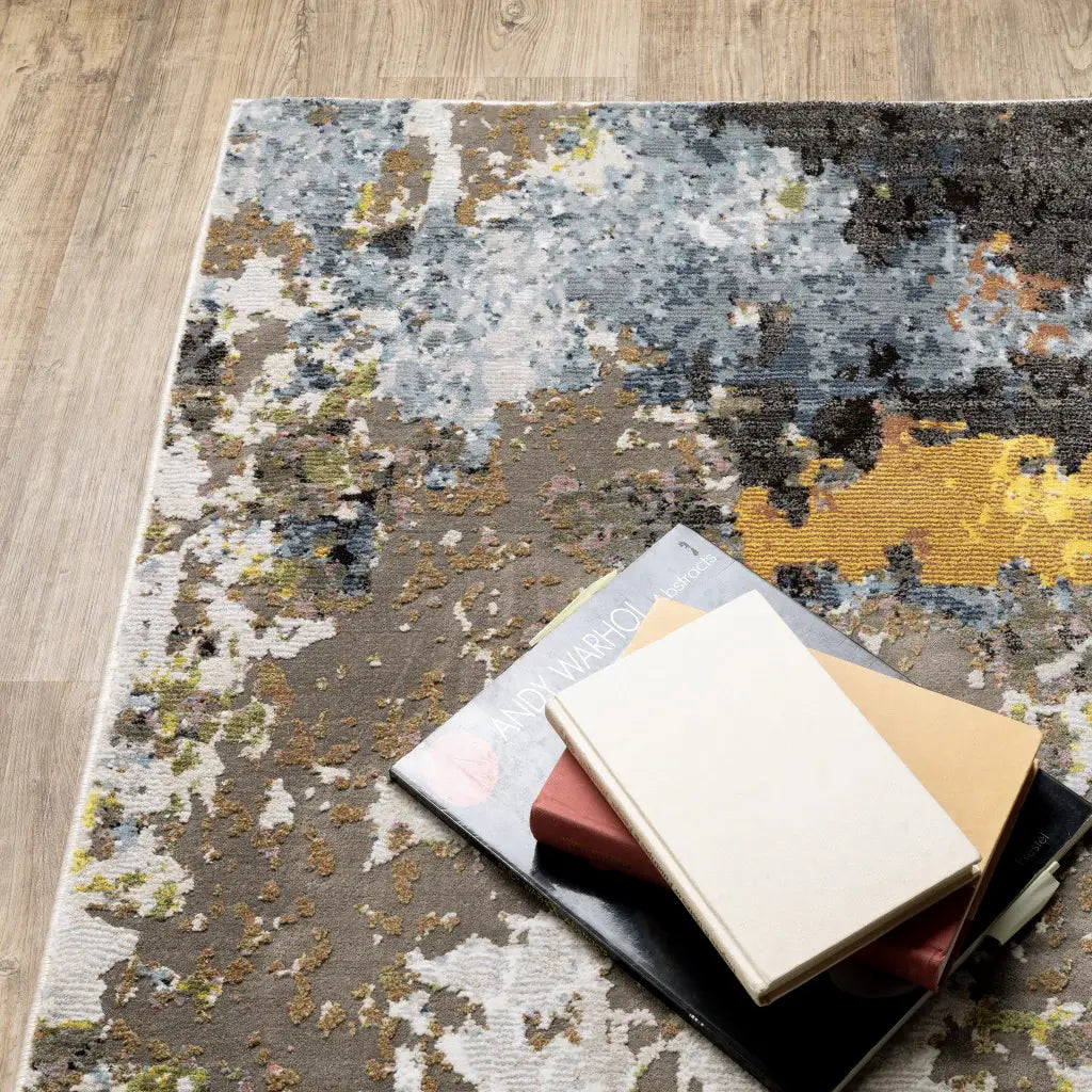 10' X 13' Grey Gold Blue Orange Beige And Brown Abstract Power Loom Stain Resistant Area Rug - Homeroots - Flyclothing LLC