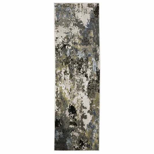 2' X 8' Grey Green Gold Blue And Beige Abstract Power Loom Stain Resistant Runner Rug - Homeroots - Flyclothing LLC