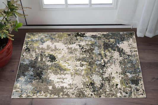 3' X 5' Grey Green Gold Blue And Beige Abstract Power Loom Stain Resistant Area Rug - Homeroots - Flyclothing LLC