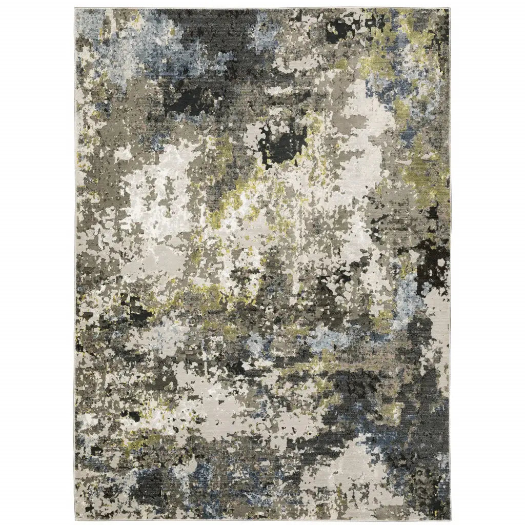 8' X 11' Grey Green Gold Blue And Beige Abstract Power Loom Stain Resistant Area Rug - Homeroots - Flyclothing LLC