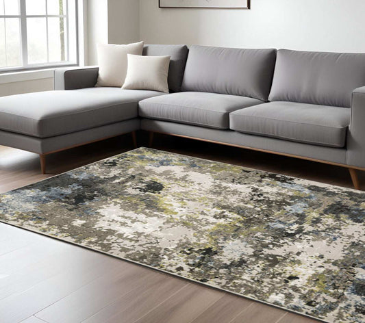 8' X 11' Grey Green Gold Blue And Beige Abstract Power Loom Stain Resistant Area Rug - Homeroots - Flyclothing LLC